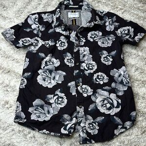 Size 8 cactus boys floral rose print black and grey short sleeve button up